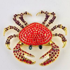 Heidi Daus Gold Tone Red Crab 🦀 Crystal Brooch Excellent Condition